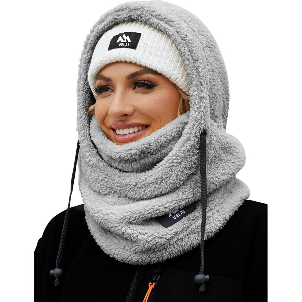 Women's Grey Winter Face Masks Windproof Scarf Cold Weather Hat Neck Warmer